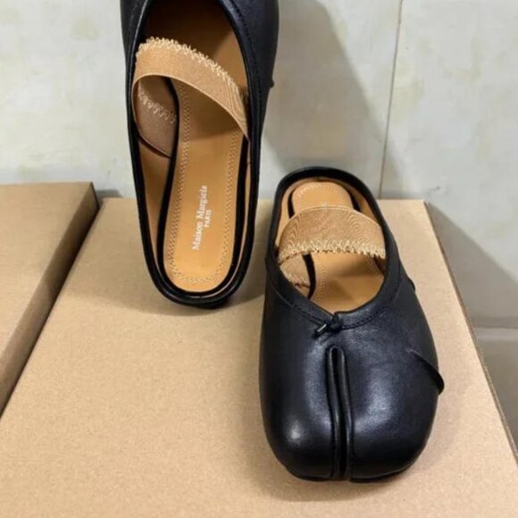 Maison Margiela Tabi Ballet Flats Black Size 39 US 9 w/ Elastic Band Japan - Picture 3 of 4